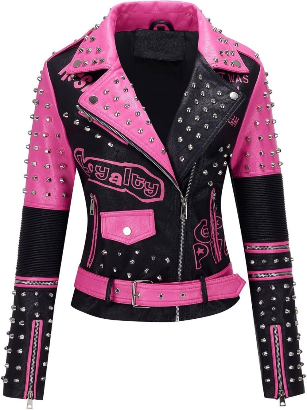 Faux Leather Jacket for Women Studded Rivet Floral Moto Biker Short Lapel Coat